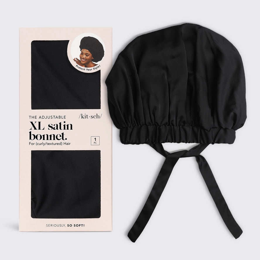Satin Sleep XL Adjustable Bonnet-Black
