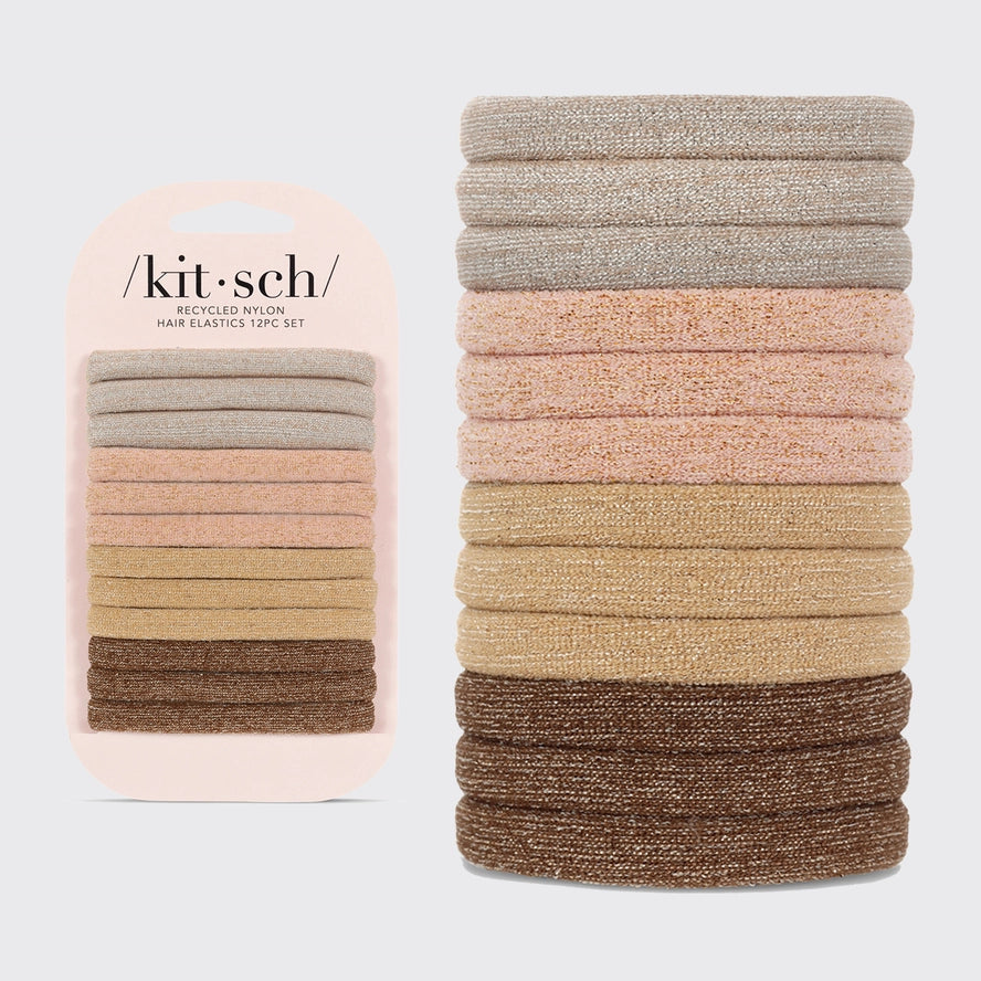 Recycled Nylon Glitter Medium Elastics 12pc-Neutral