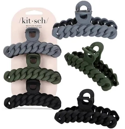 Chain Claw Clips Black & Moss - 3pcs